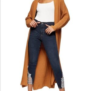 Topshop Long Cardigan Drop Shoulder Open Front Camel